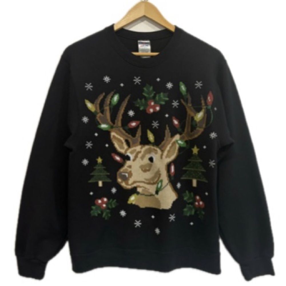 Jerzees Nublend Reindeer Lights Ugly Christmas Sweatshirt Mens Womens Size Small
